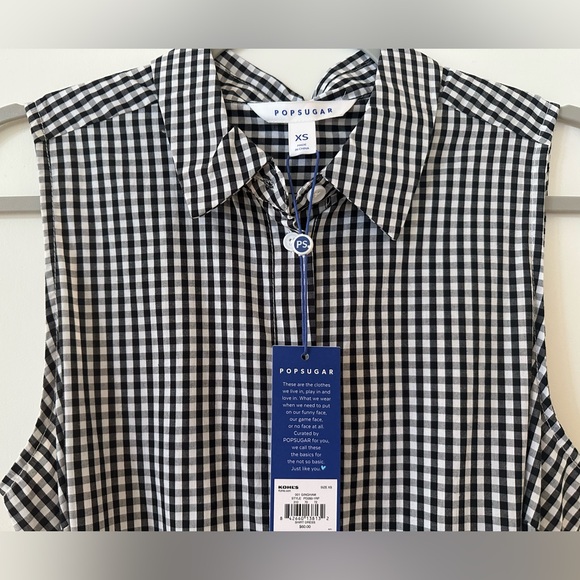 POPSUGAR black & white gingham sleeveless collared shirt dress size XS - Picture 2 of 4